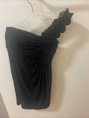 Valerie Bertinelli Black One-Shoulder Floral-Applique Cocktail Dress